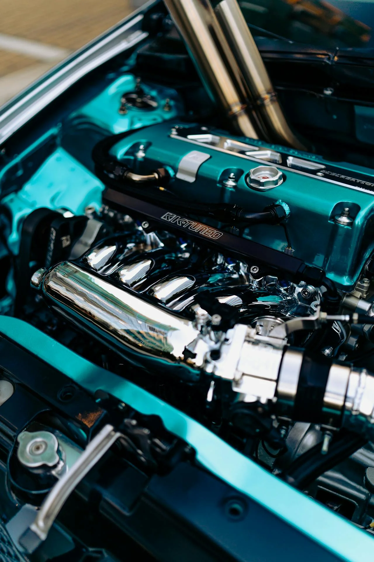 sports car engine chrome clean